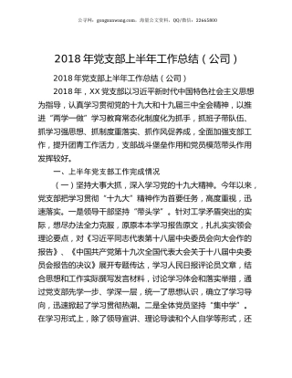 2018年党支部上半年工作总结（公司）.docx
