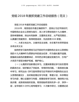 党组2018年度抓党建工作总结报告（范文）.docx