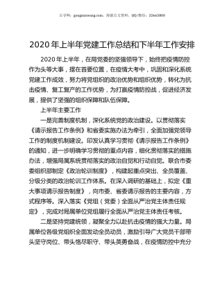 2020年上半年党建工作总结和下半年工作安排.docx