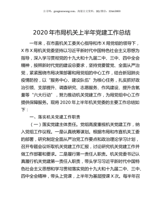2020年市局机关上半年党建工作总结.docx