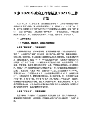 X乡2020年政府工作总结及2021年工作计划.docx