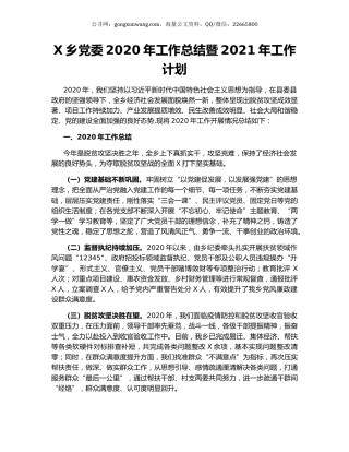 X乡党委2020年工作总结暨2021年工作计划.docx