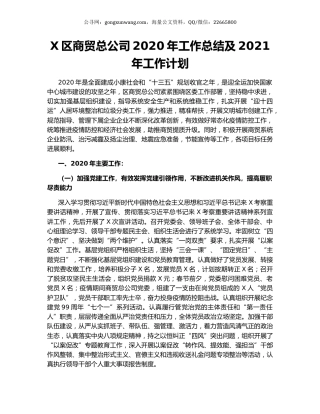 X区商贸总公司2020年工作总结及2021年工作计划.docx