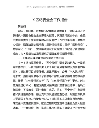 X区纪委全会工作报告.docx
