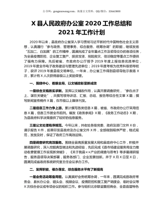 X县人民政府办公室2020工作总结和2021年工作计划.docx