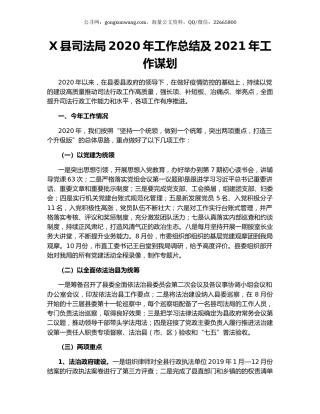 X县司法局2020年工作总结及2021年工作谋划.docx