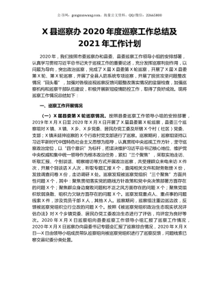 X县巡察办2020年度巡察工作总结及2021年工作计划.docx