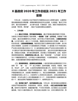 X县政府2020年工作总结及2021年工作安排.docx