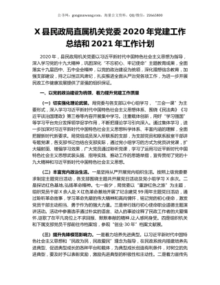 X县民政局直属机关党委2020年党建工作总结和2021年工作计划.docx