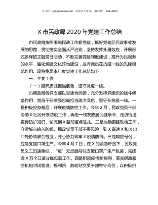 X市民政局2020年党建工作总结.docx