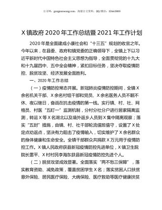 X镇政府2020年工作总结暨2021年工作计划.docx
