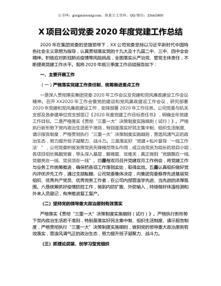 X项目公司党委2020年度党建工作总结.docx