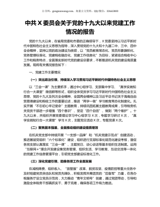 中共X委员会关于党的十九大以来党建工作情况的报告.docx