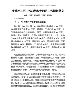 乡镇十三五工作总结和十四五工作规划范文.docx