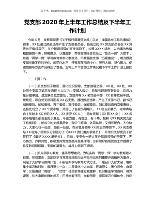 党支部2020年上半年工作总结及下半年工作计划.docx