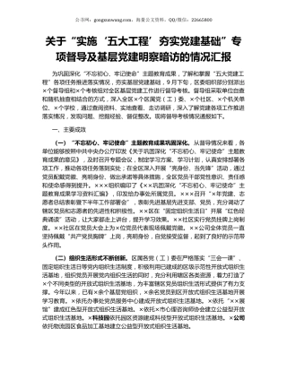 关于“实施‘五大工程’夯实党建基础”专项督导及基层党建明察暗访的情况汇报.docx