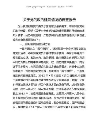关于党的政治建设情况的自查报告.docx