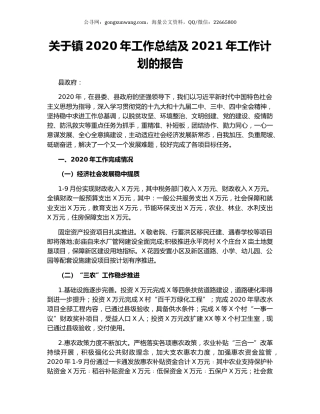 关于镇2020年工作总结及2021年工作计划的报告.docx