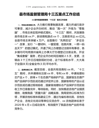 县市场监督管理局十三五重点工作总结.docx
