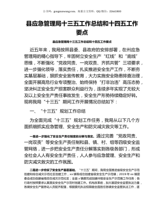 县应急管理局十三五工作总结和十四五工作要点.docx