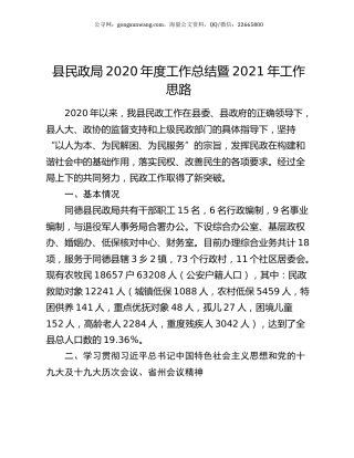 县民政局2020年度工作总结暨2021年工作思路.docx