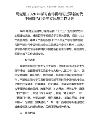 局党组2020年学习宣传贯彻新时代中国特色社会主义思想工作计划.docx