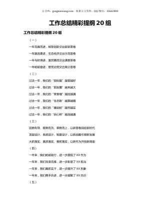 工作总结精彩提纲20组.docx