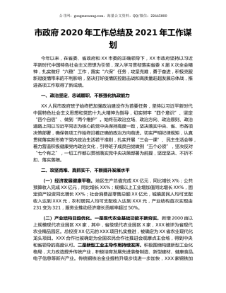 市政府2020年工作总结及2021年工作谋划.docx