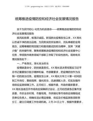 统筹推进疫情防控和经济社会发展情况报告.docx