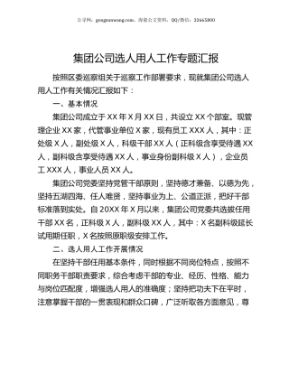 集团公司选人用人工作专题汇报.docx