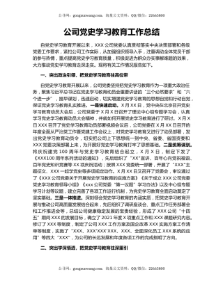 公司党史学习教育工作总结.docx