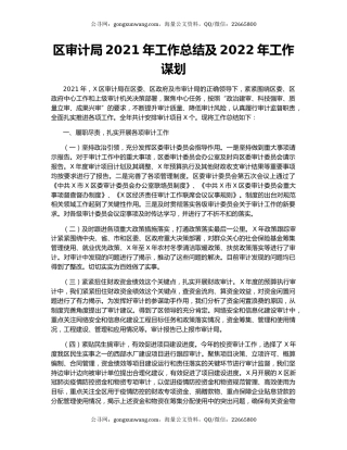 区审计局2021年工作总结及2022年工作谋划.docx