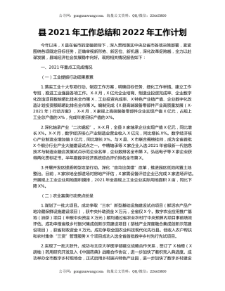 县2021年工作总结和2022年工作计划.docx