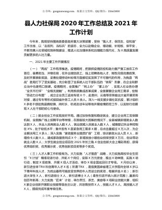 县人力社保局2020年工作总结及2021年工作计划.docx