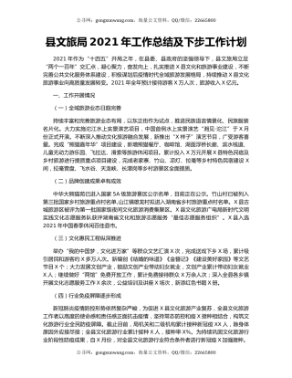县文旅局2021年工作总结及下步工作计划.docx