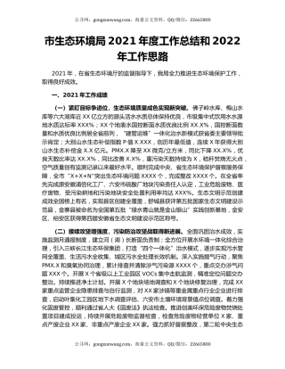 市生态环境局2021年度工作总结和2022年工作思路.docx