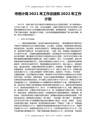 市统计局2021年工作总结和2022年工作计划.docx