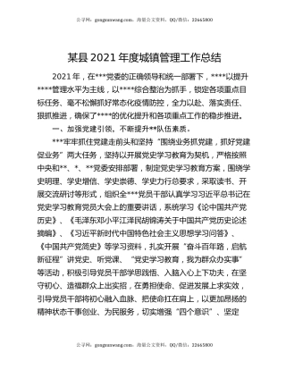 某县2021年度城镇管理工作总结.docx