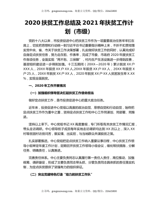 2020扶贫工作总结及2021年扶贫工作计划（市级）.docx