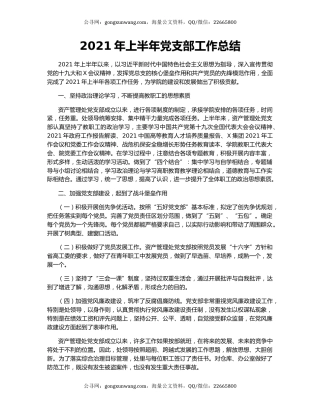 2021年上半年党支部工作总结.docx