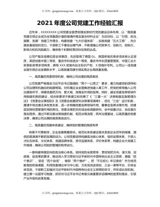 2021年度公司党建工作经验汇报.docx