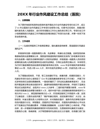 20XX年行业作风建设工作总结（医院）.docx