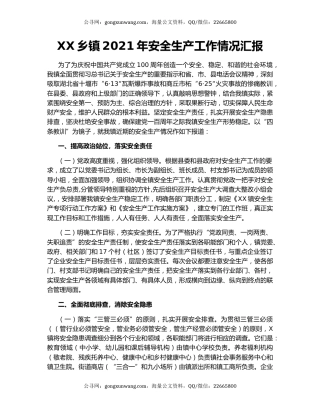 XX乡镇2021年安全生产工作情况汇报.docx