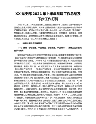 XX党支部2021年上半年党建工作总结及下步工作打算.docx