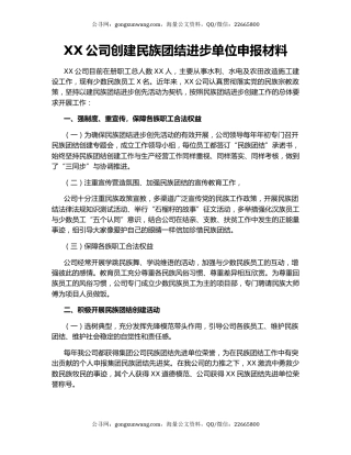 XX公司创建民族团结进步单位申报材料.docx