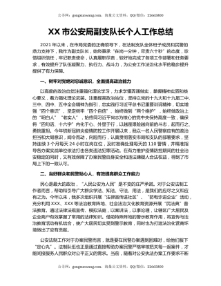 XX市公安局副支队长个人工作总结.docx