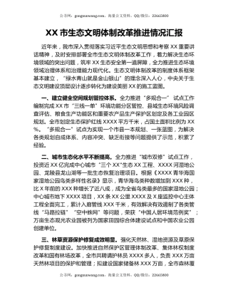 XX市生态文明体制改革推进情况汇报.docx