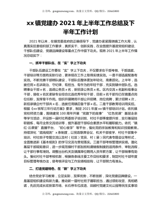 xx镇党建办2021年上半年工作总结及下半年工作计划.docx