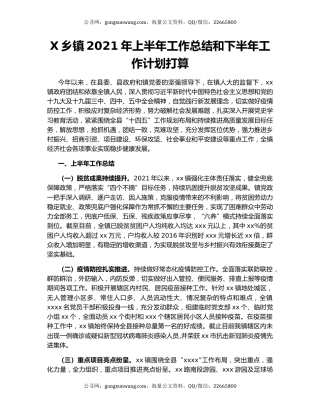 X乡镇2021年上半年工作总结和下半年工作计划打算.docx
