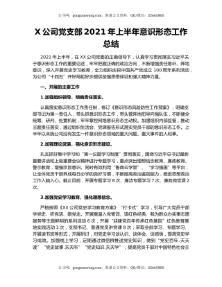X公司党支部2021年上半年意识形态工作总结.docx